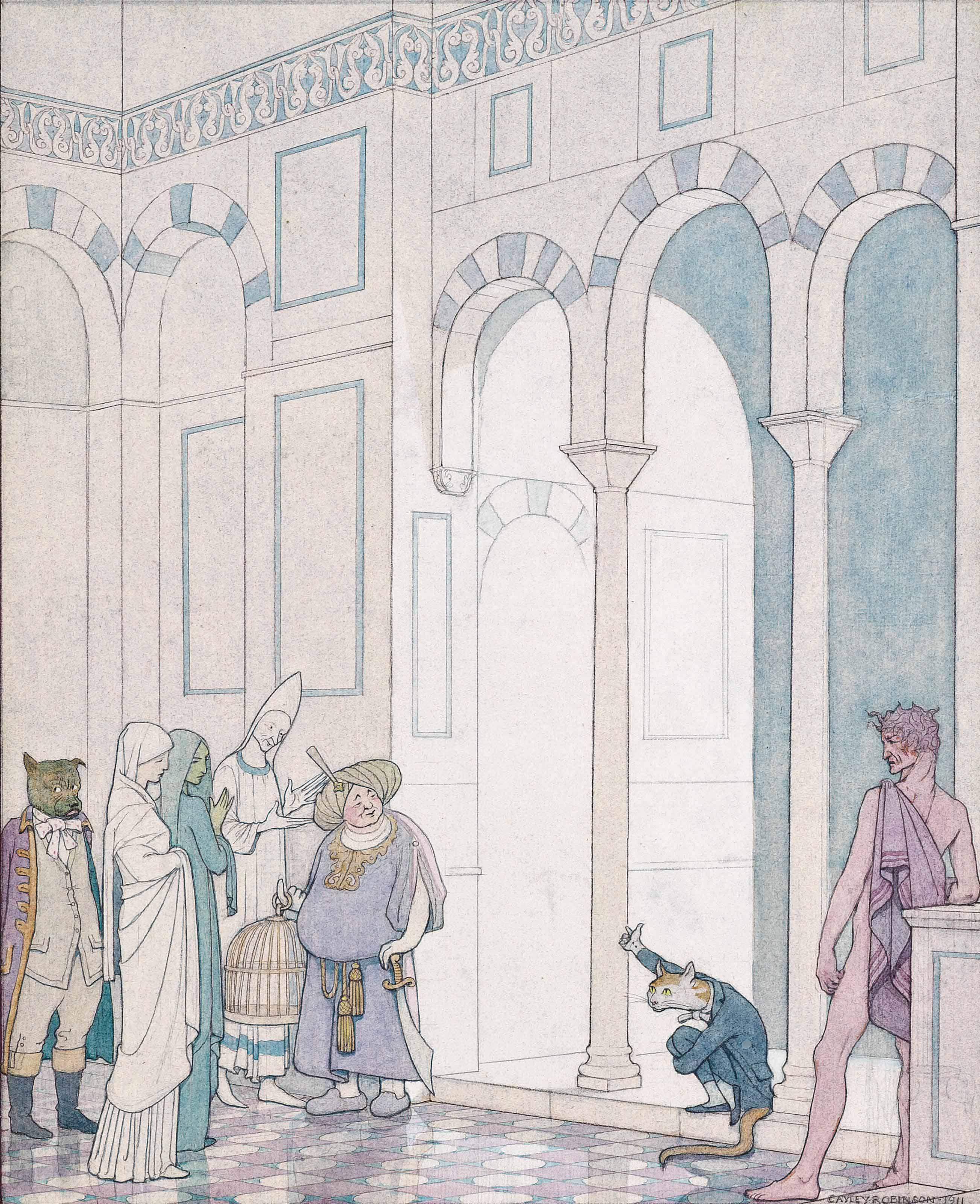 Frederick Cayley Robinson, A.R.A., R.W.S., R.B.A., - \'The cat plots against the children\'