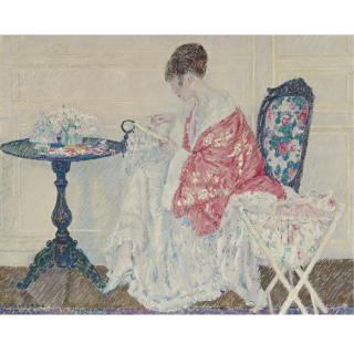 Frederick Frieseke - Girl Embroidering