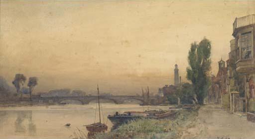 Frederick George Cotman - Houses on the riverbank at Strand on the Green