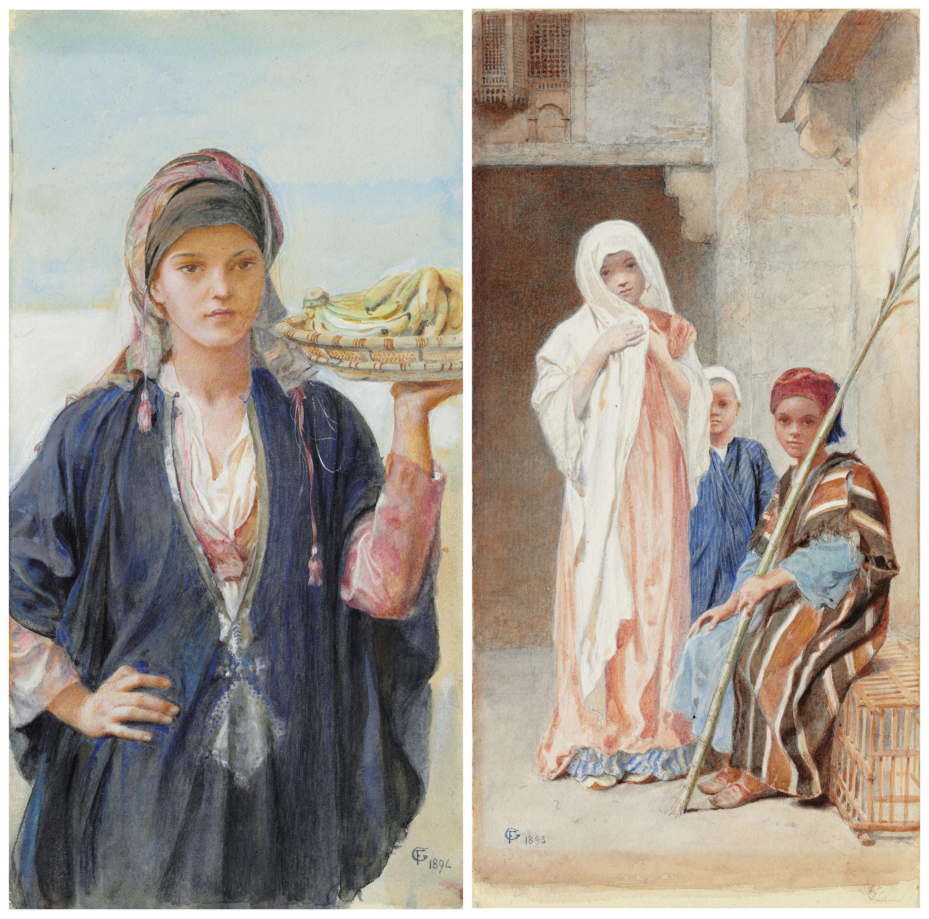 Frederick Goodall, R.A. - Fruit Seller of Alexandria; and Children of the Copt Quarters
