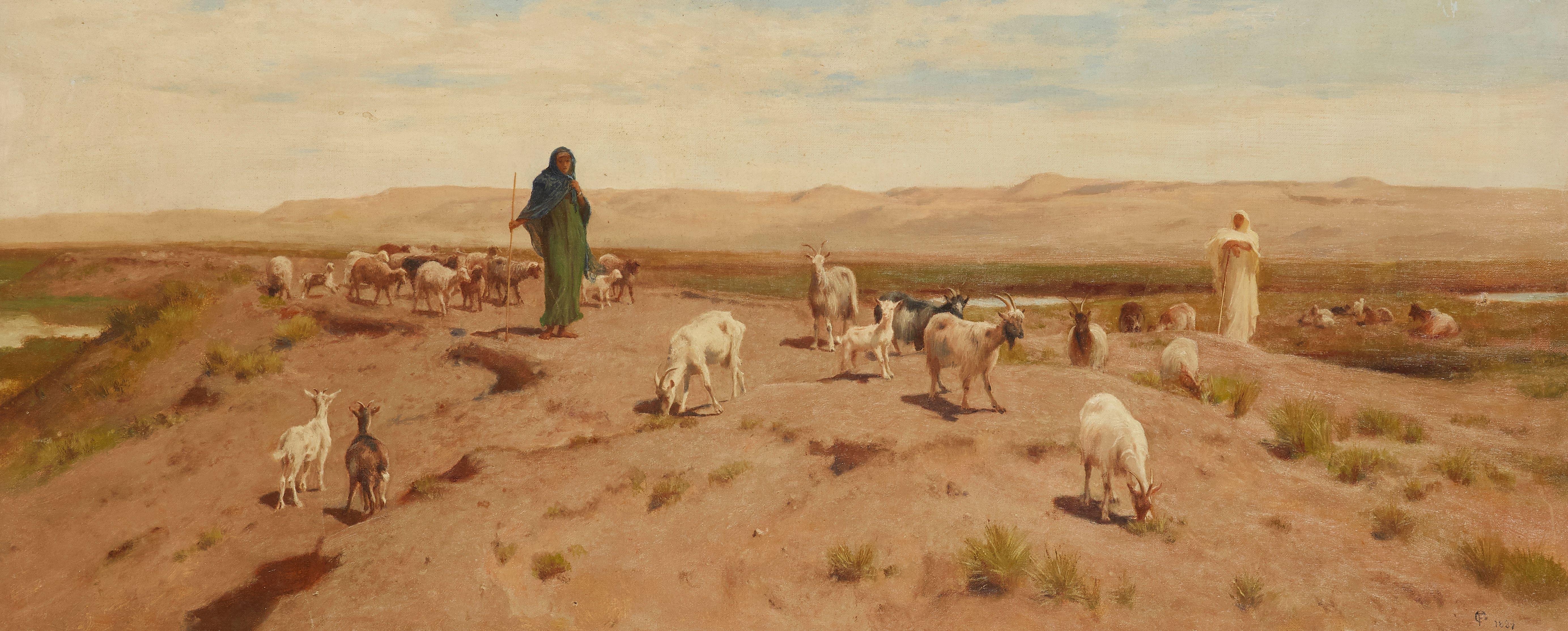 Frederick Goodall, RA - Goat herders in the Egyptian desert