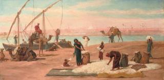 Frederick Goodall - Unloading cotton on the Nile