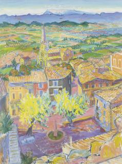 Frederick Gore, R.A. - Bonnieux with Mont Ventoux in the background (Vaucluse)