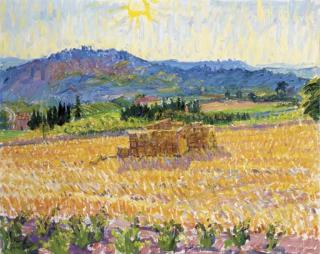 Frederick Gore, R.A. - Stubble Fields, Bonnieux (The Chateau of Lacoste in the Distance)