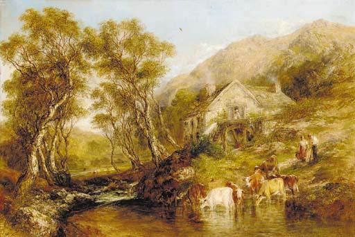 Frederick Henry Henshaw - Cattle Watering By A Watermill