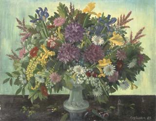 Frederick Henry Stonham, F.R.S.A. - Hyacinths, iris\', daises and fern