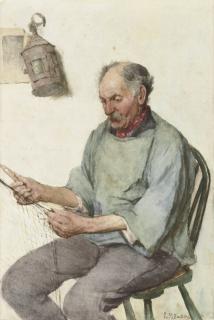 Frederick James McNamara Evans - A Fisherman Mending A Net