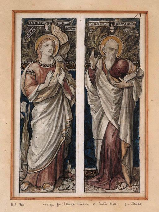 Frederick James Shields, A.R.W.S. - Design for two stained glass windows, Eaton Hall, depicting two saints