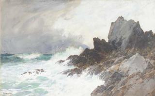 Frederick John Widgery - Waves crashing against the headland