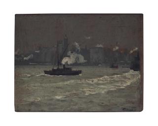 Frederick Judd Waugh - Boats in the harbor with city in the distance