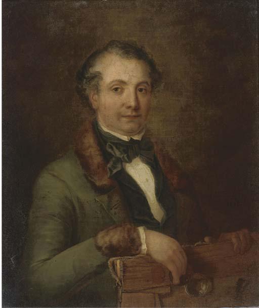 Frederick Lee Bridell - Portrait of A Gentleman, Traditionally Identified As A Member of The Holden Family, Half-Length, Holding An Unframed Canvas And Quizzing Glass
