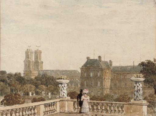 Frederick Nash, O.W.S. - An Elegant Couple Promenading In The Jardin Du Luxembourg, Paris