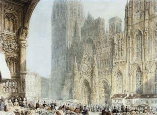Frederick Nash, O.W.S. - Market day before Rouen Cathedral