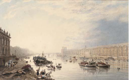 Frederick Nash - The Louvre from the Seine, Paris