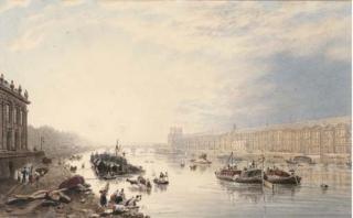 Frederick Nash - The Louvre from the Seine, Paris