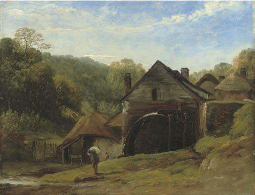 Frederick Richard Lee, R.A. - An Overshot Mill In A Wooded Landscape With A Figure In The Foreground