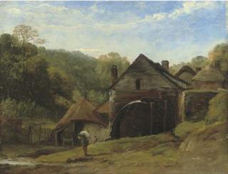 Frederick Richard Lee, R.A. - An Overshot Mill In A Wooded Landscape With A Figure In The Foreground
