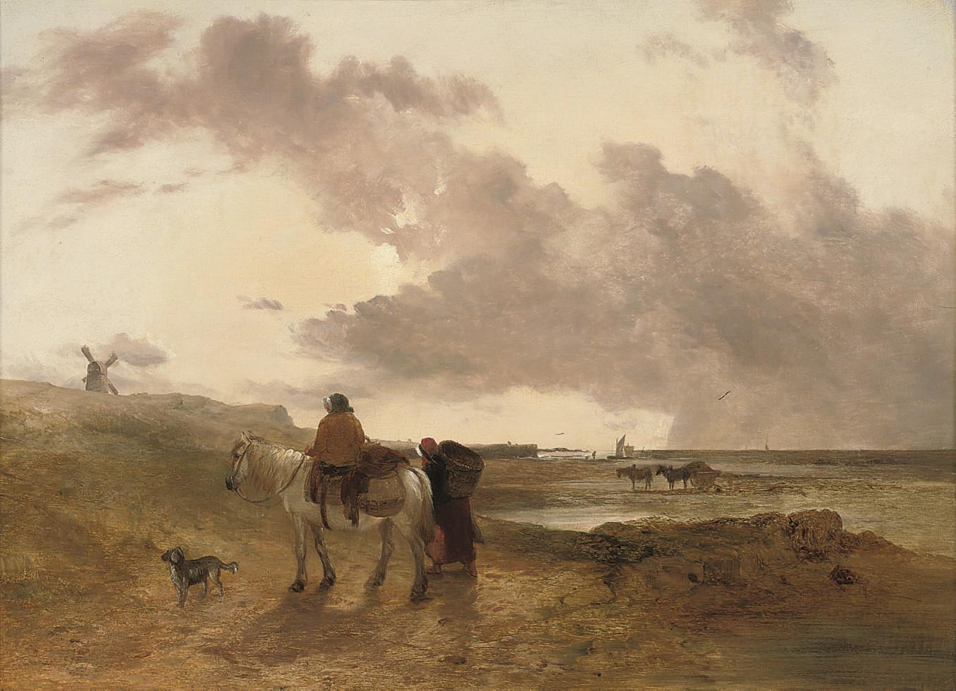 Frederick Richard Lee, R.A. - Figures and horses on a beach