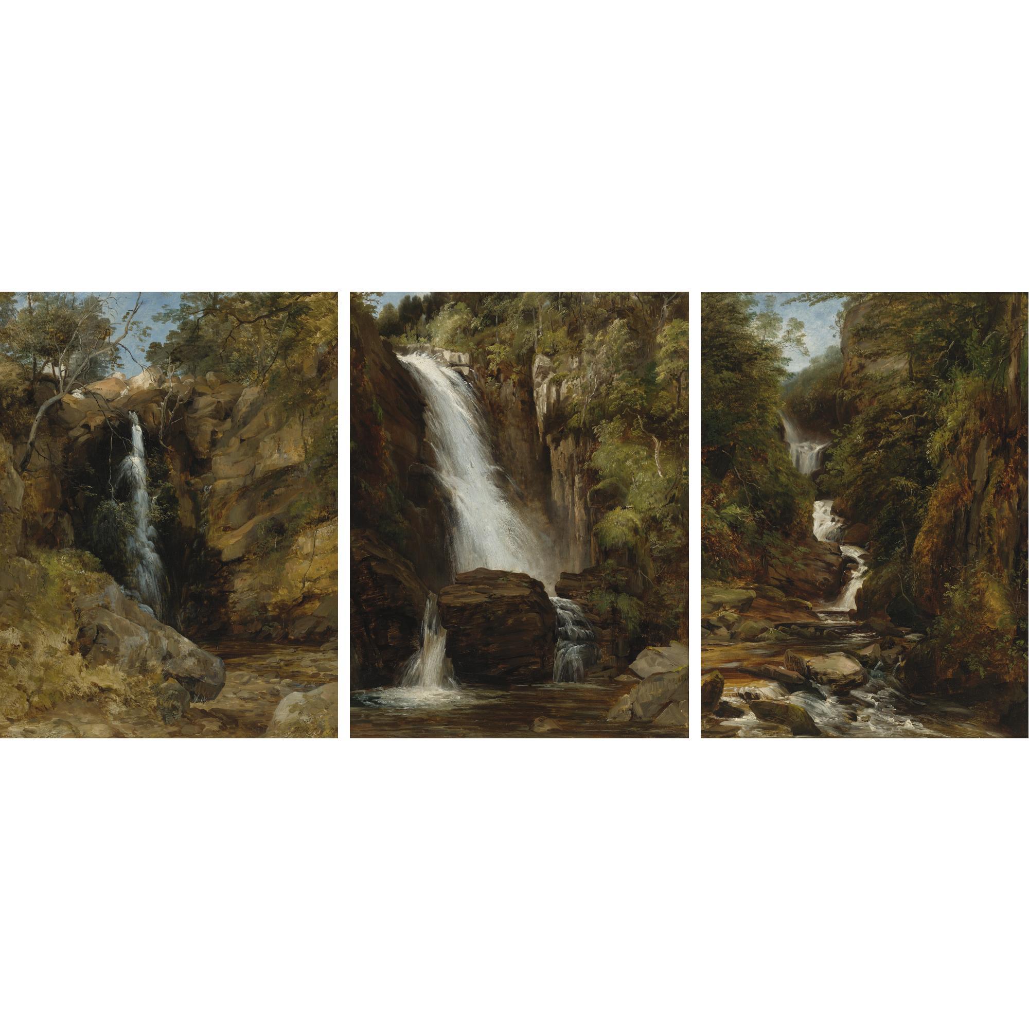 Frederick Richard Lee - A View Of The Falls Of The Valley Of Desolation, Bolton Abbey, North Yorkshire; A View Of The Upper Falls Of Moness, Aberfeldy, Scotland; A View Of The Middle Falls Of Moness, Aberfeldy, Scotland