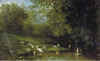 Frederick Rondel - Ducks And Ducklings By A Pond