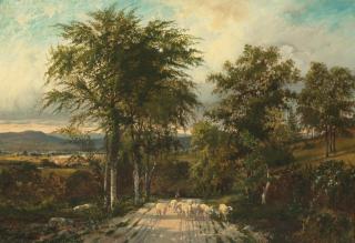 Frederick Rondel - Hudson River Valley landscape with sheep and a shepherd