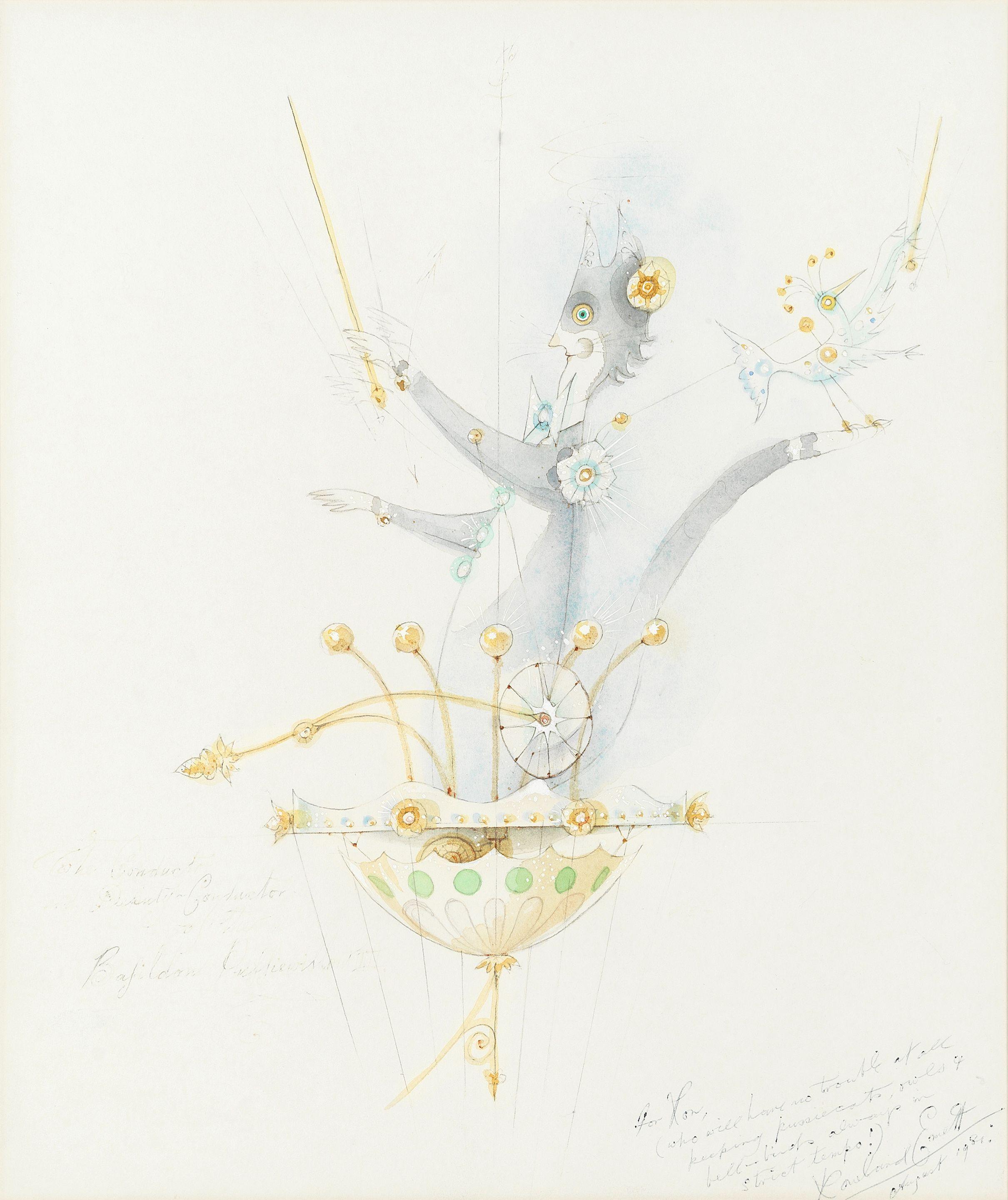 Frederick Rowland Emett - An original watercolour of a cat