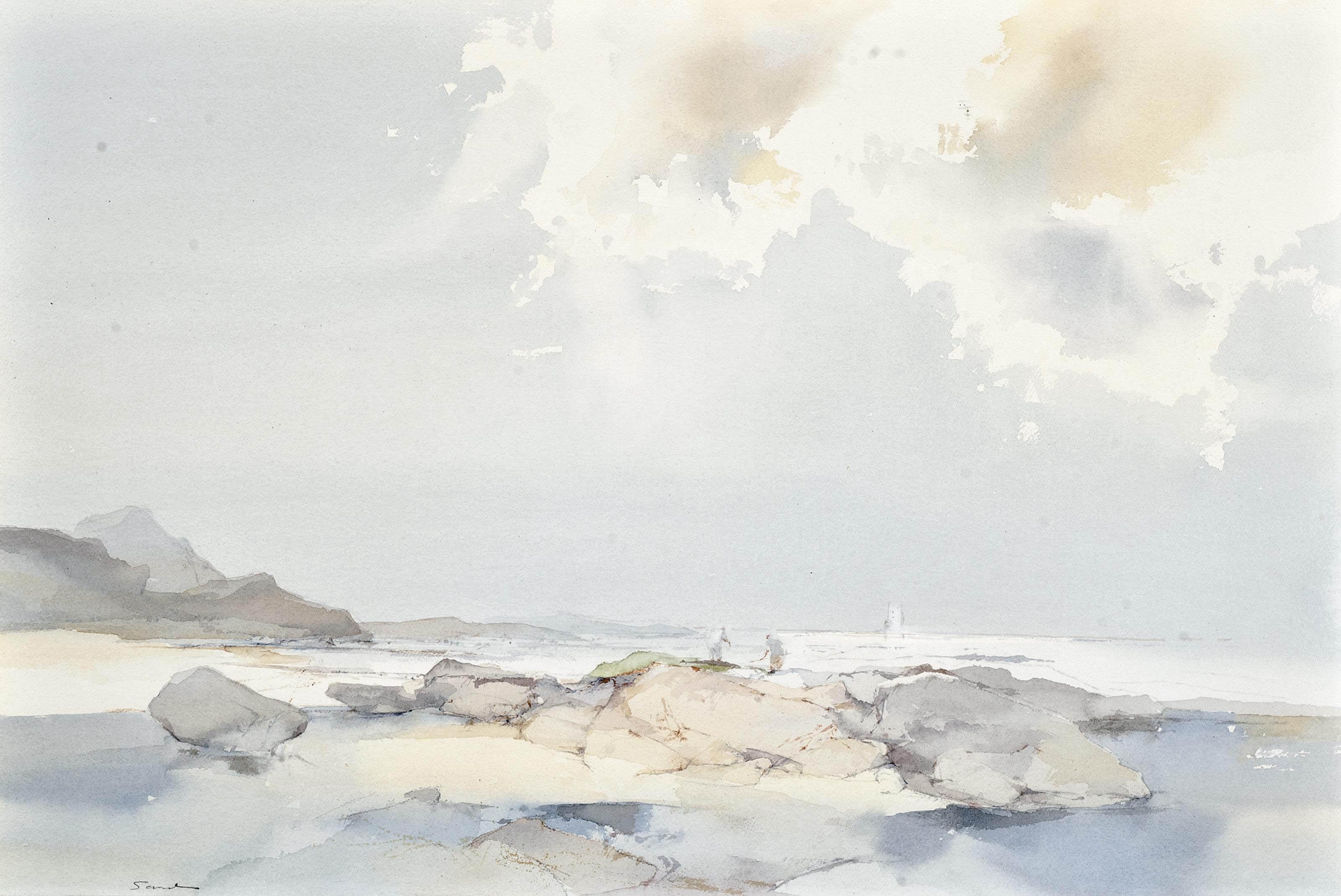 Frederick Sands, R.I. - Jersey Coastal Scene With Figures On The Shore