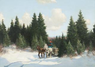 Frederick Simpson Coburn - Landscape With Horses Drawing Logs