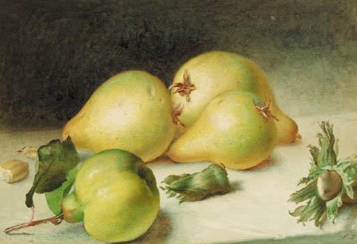 Frederick Smallfield - Still-Life With A Pear, Quinces And Beechnuts