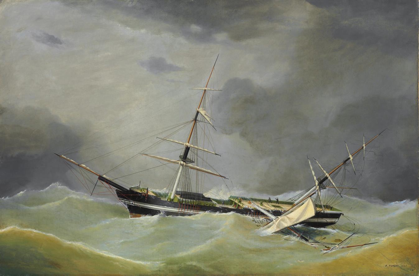 Frederick Tudgay - A dismasted ship riding out the gale