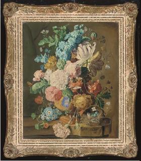 Frederick Victor Bailey - Summer flowers in a terracotta vase, on a stone ledge