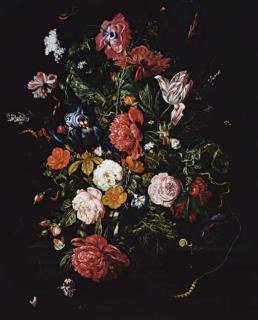 Frederick Victor Bailey - Sumptuous Floral Bouquet On A Ledge With A Snail