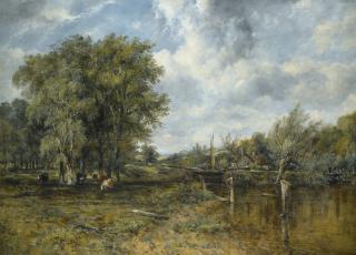Frederick Waters Watts - British a Wooded Landscape With Cattle And A Cottage Beyond