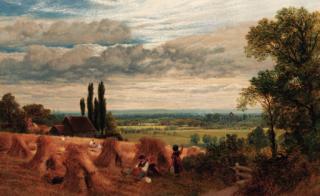 Frederick William Hulme - Harvesters resting in an extensive landscape