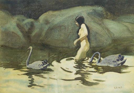 Frederick William Leist - Woman And Swans