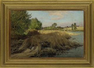 Frederick William Newton Whitehead - Ducks on a reedy river bank