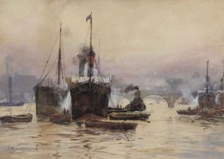 Frederick William Scarborough - Boating on the river Thames, London