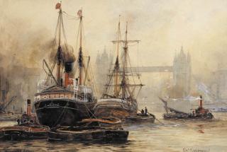 Frederick William Scarborough - Sunset off Woolwich, London; and Tower Bridge, London