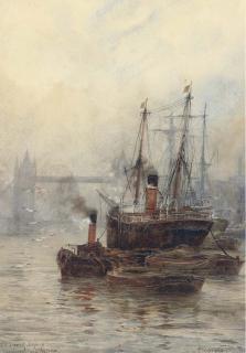 Frederick William Scarbrough - Shipping before Tower Bridge; and London Bridge