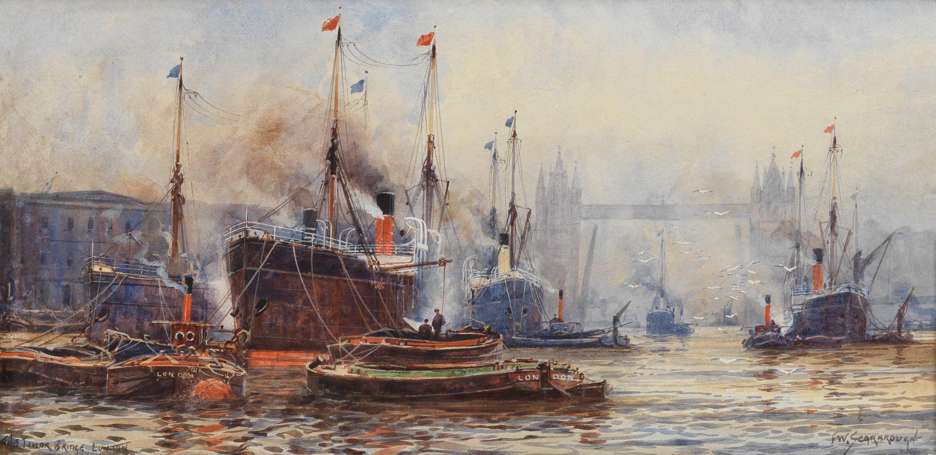 Frederick William Scarbrough - \'Sunset Pool of London\'; \'The Tower Bridge\', a pair