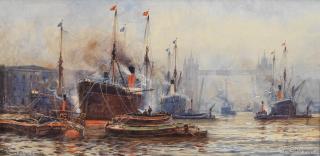 Frederick William Scarbrough - \'Sunset Pool of London\'; \'The Tower Bridge\', a pair