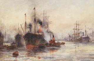 Frederick William Scarbrough - \'Unloading, Pool of London\'