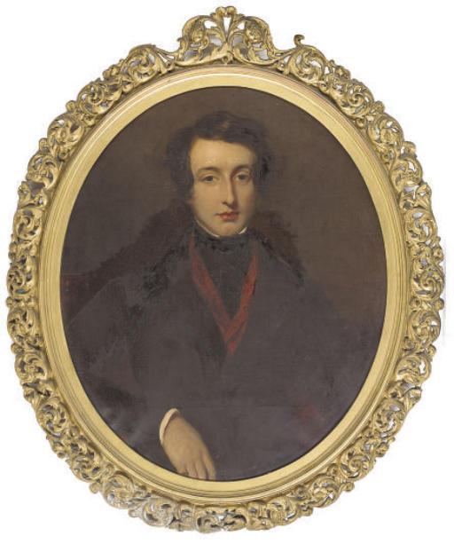 Frederick Yeates Hurlstone - Portrait of Edward Conroy (1809-1827), Half-Length, In A Black Coat And Red Scarf