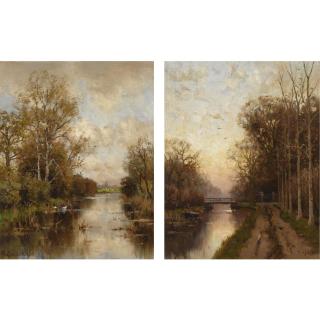 Fredericus Jacobus van Rossum du Chattel - A Summer Evening; An Autumn Sunset (A Pair)