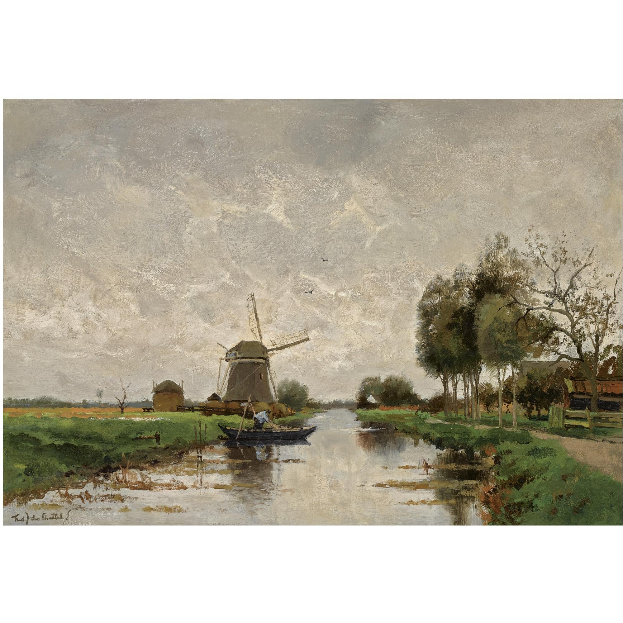 Fredericus Jacobus van Rossum du Chattel - Dutch Boating In A Polder Landscape