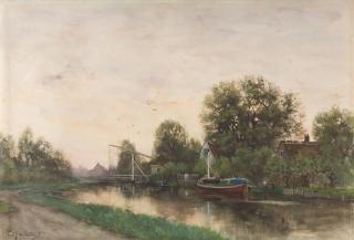 Fredericus Jacobus van Rossum Du Chattel - Morgenstimmung an einem holländischen Kanal.