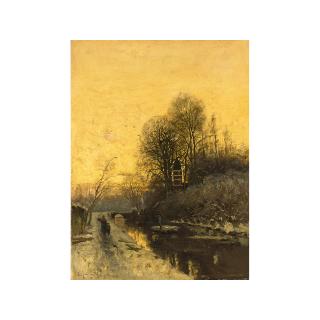 Fredericus Jacobus van Rossum du Chattel - Woodgatherers Along A Canal In A Snow Covered Landscape 