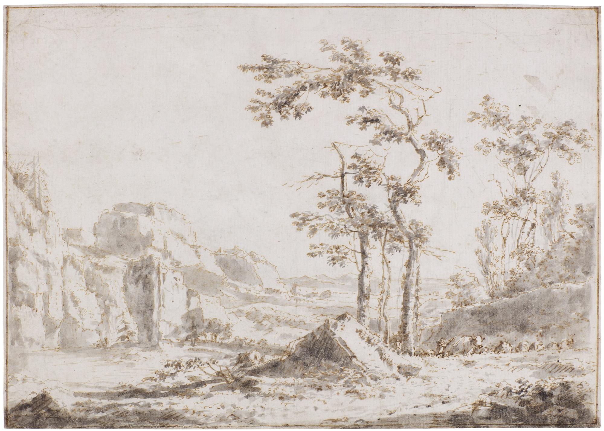 Frederik De Moucheron - An Italianate Landscape With A Herd Of Cows Breasting A Rise