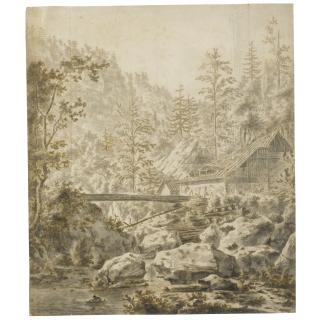 Frederik De Moucheron - Mountainous River Landscape With Buildings And A Bridge Over A River