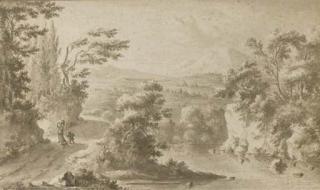 Frederik De Moucheron - Travellers in an extensive landscape